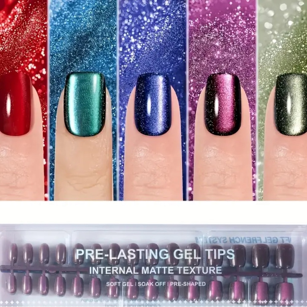 Vibrant metallic / cat eye press on nails